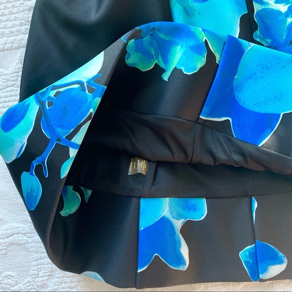 Calvin Klein Blue Floral Print Black Scuba Dress Sleeveless Fit n Flare sz 6 8 - Picture 14 of 16